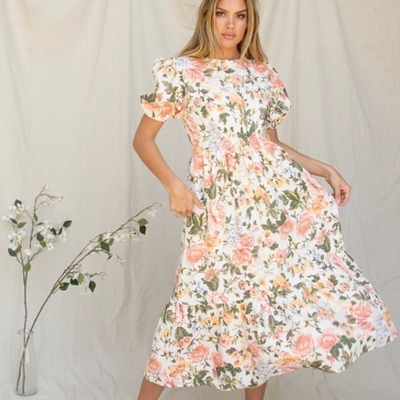 Faithfull the Brand Il Riso Midi linen Dress Teatro Floral NWT - Picture 1 of 10